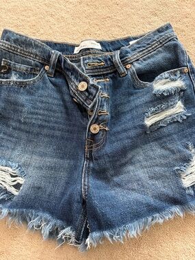 Kancan Distressed High-Waist Denim Shorts